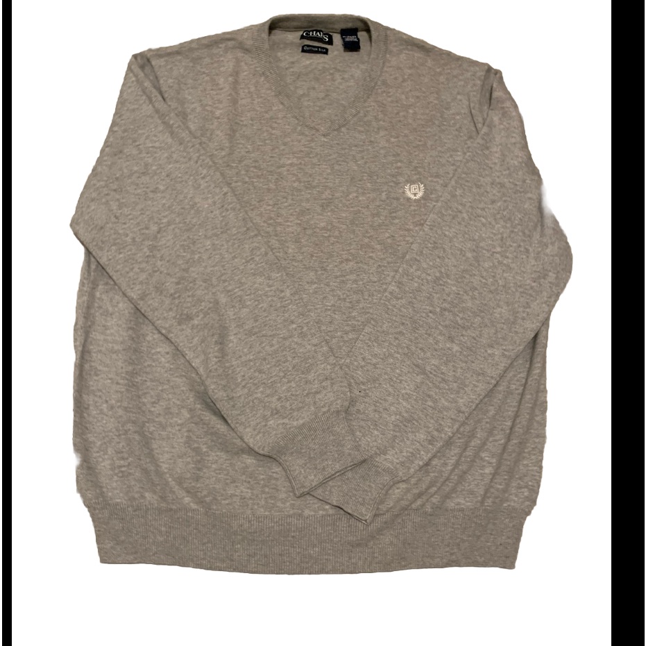Chaps Men’s Pullover Sweater V Neck Gray Xl Cotton & Silk